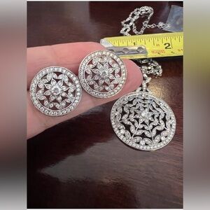 Crislu Sterling Silver Necklace / Earrings Set Cubic Zirconia.